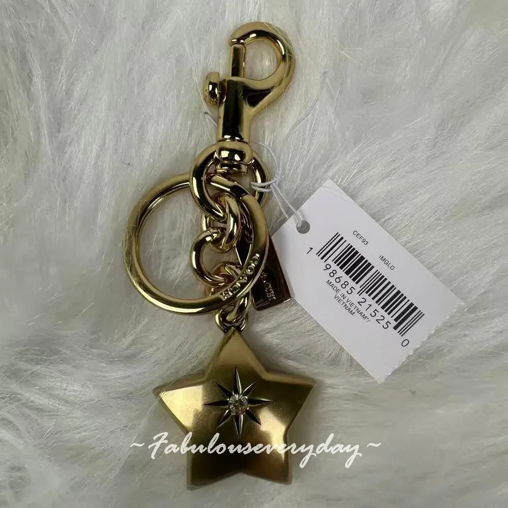 COACH Mini Star Bag Charm Key Ring FOB Gold Detachable CEF93 NWT